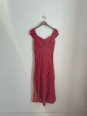 NWT GAP Red Floral Midi Dress Small | Puff Sleeve Sweetheart Neck